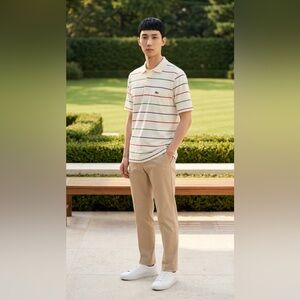 Vintage 1980s-1990'S Men’s Lacoste IZOD short-sleeved striped cotton polo shirt